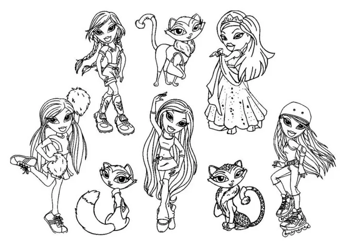 Раскраски Братц (Bratz) — Девочки Братц и их питомцы