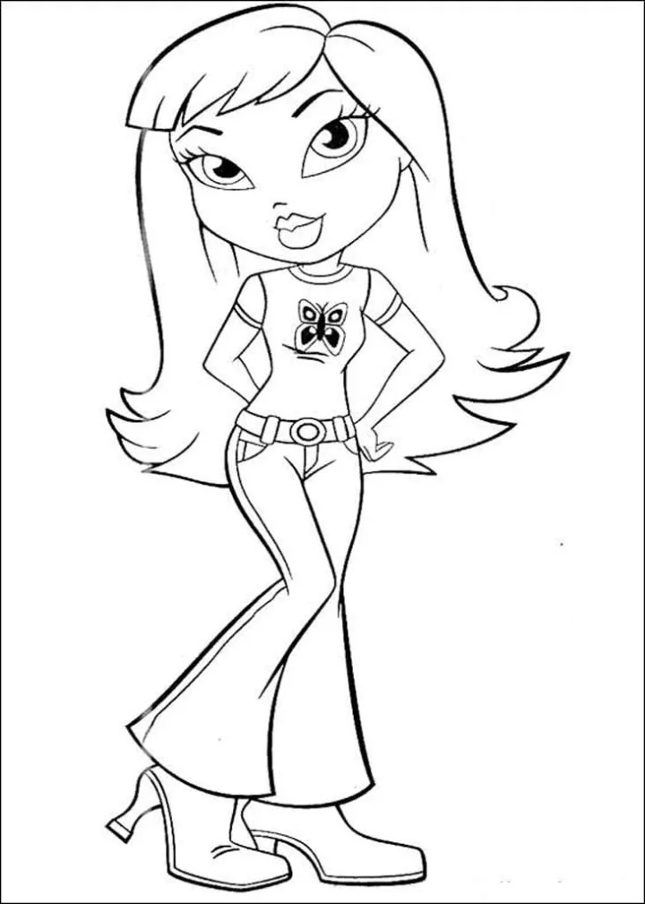 Раскраски Братц (Bratz) — Братц в футболке с бабочкой