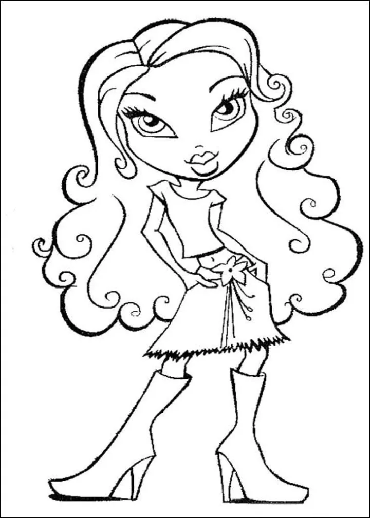 Раскраски Братц (Bratz) — Братц в юбке с цветком